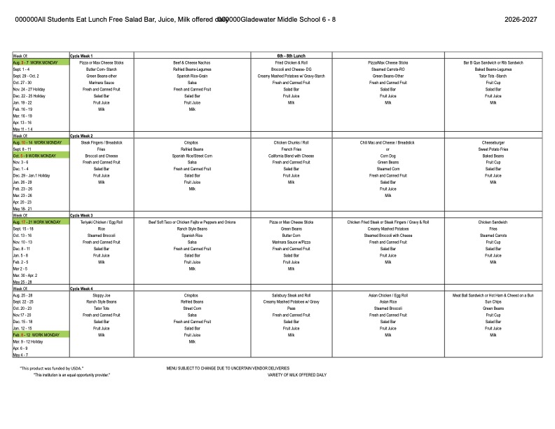 2026-2027 GMS Lunch Menu